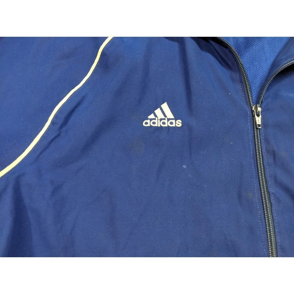 Adidas Track Jacket Mens Large Blue Full Zip Windbreaker Sporty Athleisure
